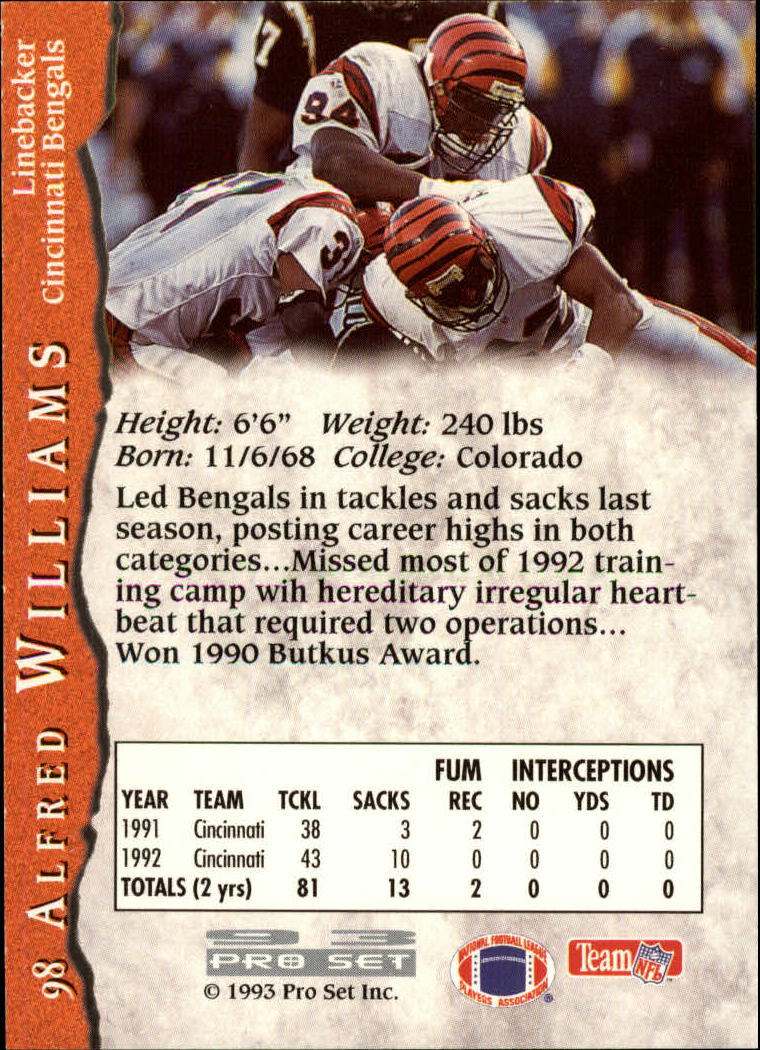 Alfred Williams - 1993 Fleer Ultra #68 - Cincinnati Bengals Football Card