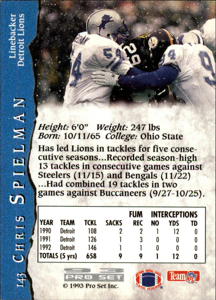 1993 Pro Set #143 Chris Spielman back image