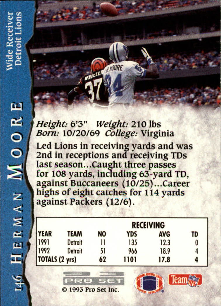 1993 Pro Set #146 Herman Moore back image