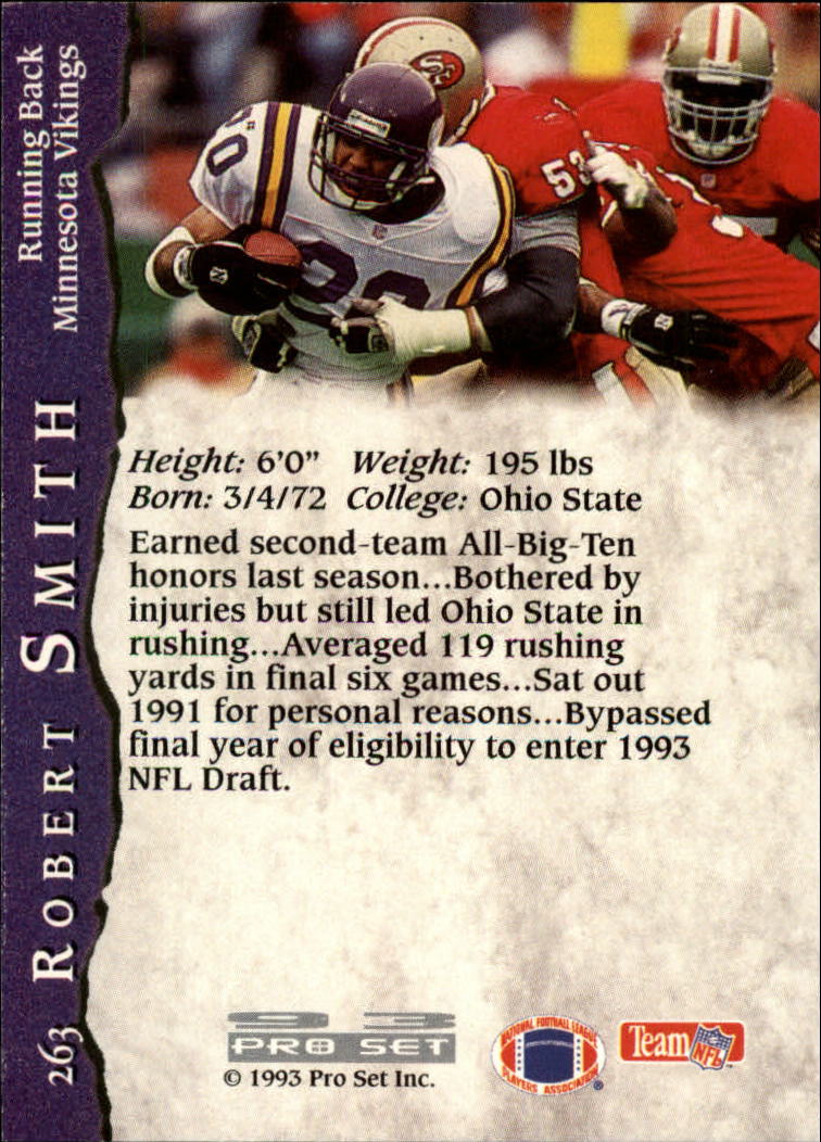 1993 Pro Set #263 Robert Smith RC back image