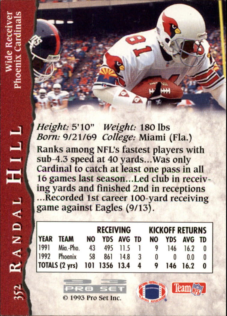 1993 Pro Set #352 Randal Hill back image