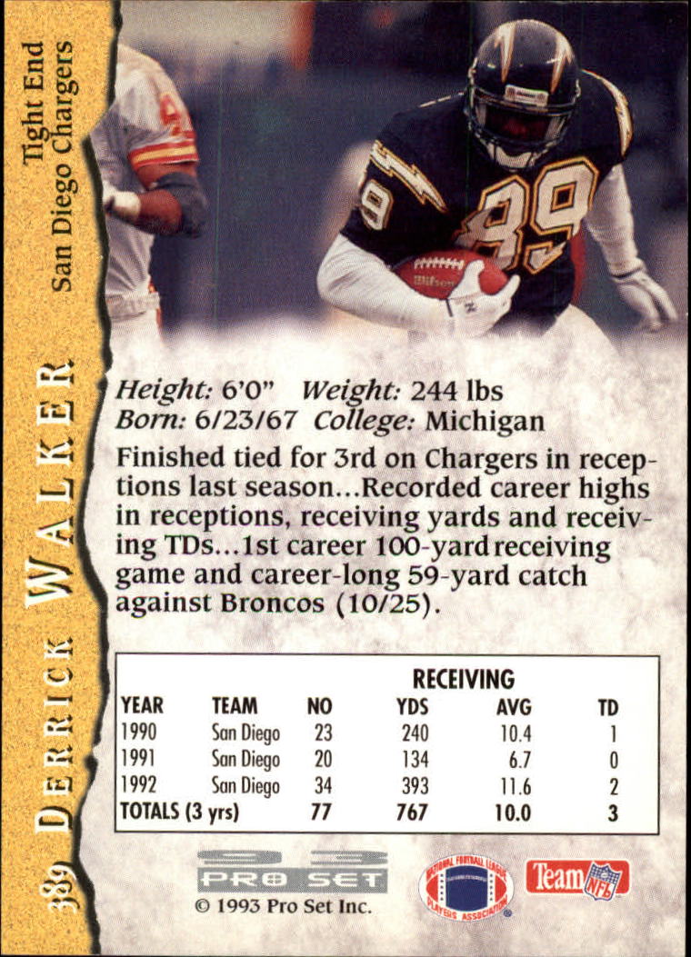 1993 Pro Set #389 Derrick Walker back image