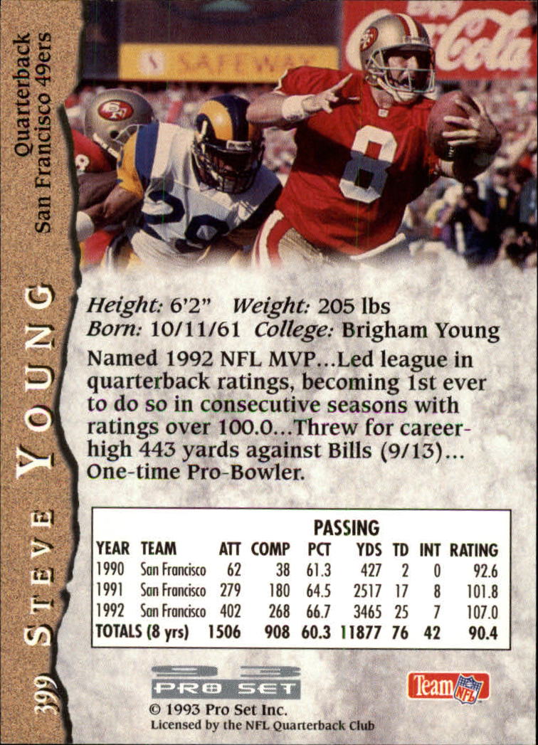 1993 Pro Set #399 Steve Young back image