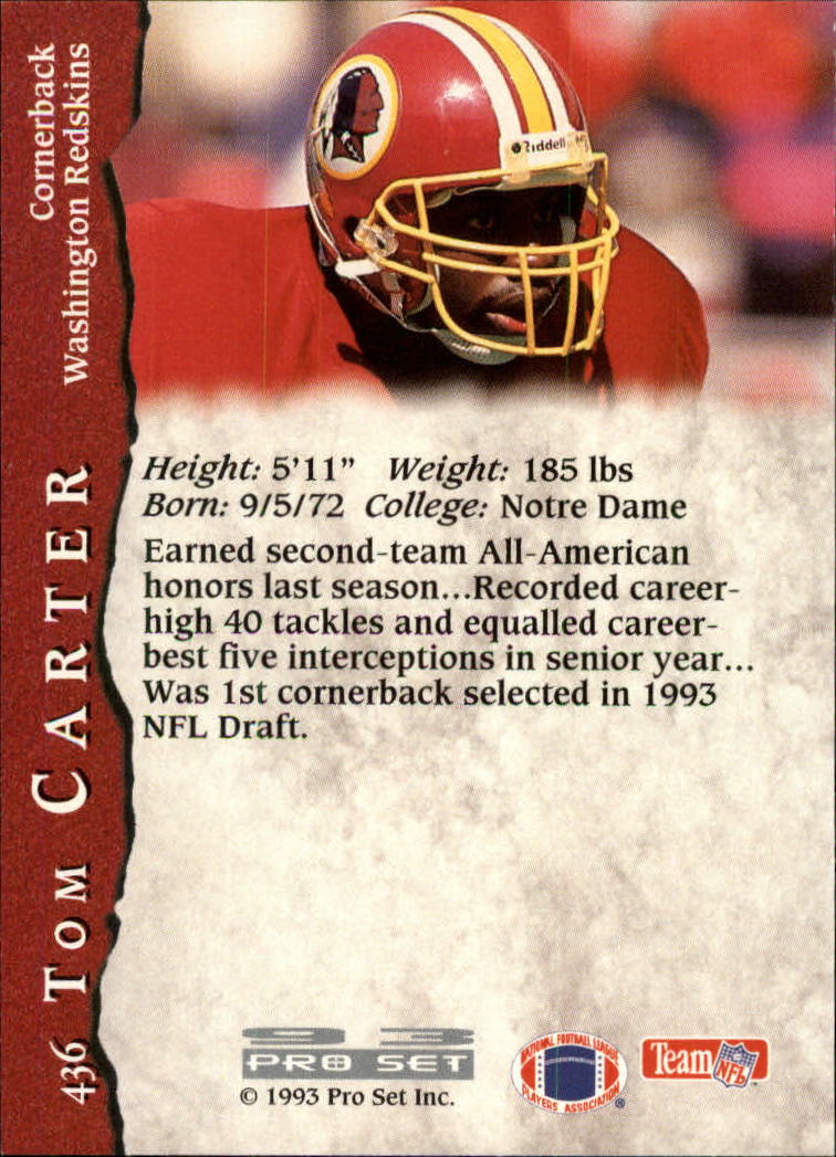 1993 Pro Set #436 Tom Carter RC back image