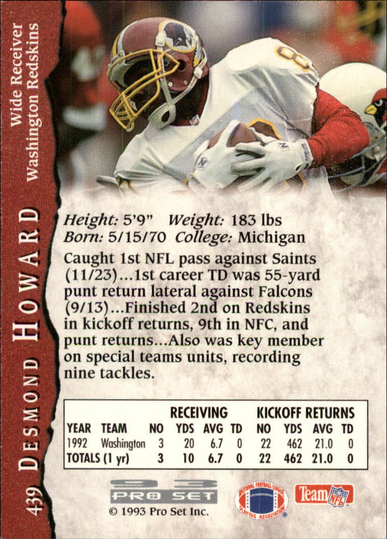 1993 Pro Set #439 Desmond Howard back image
