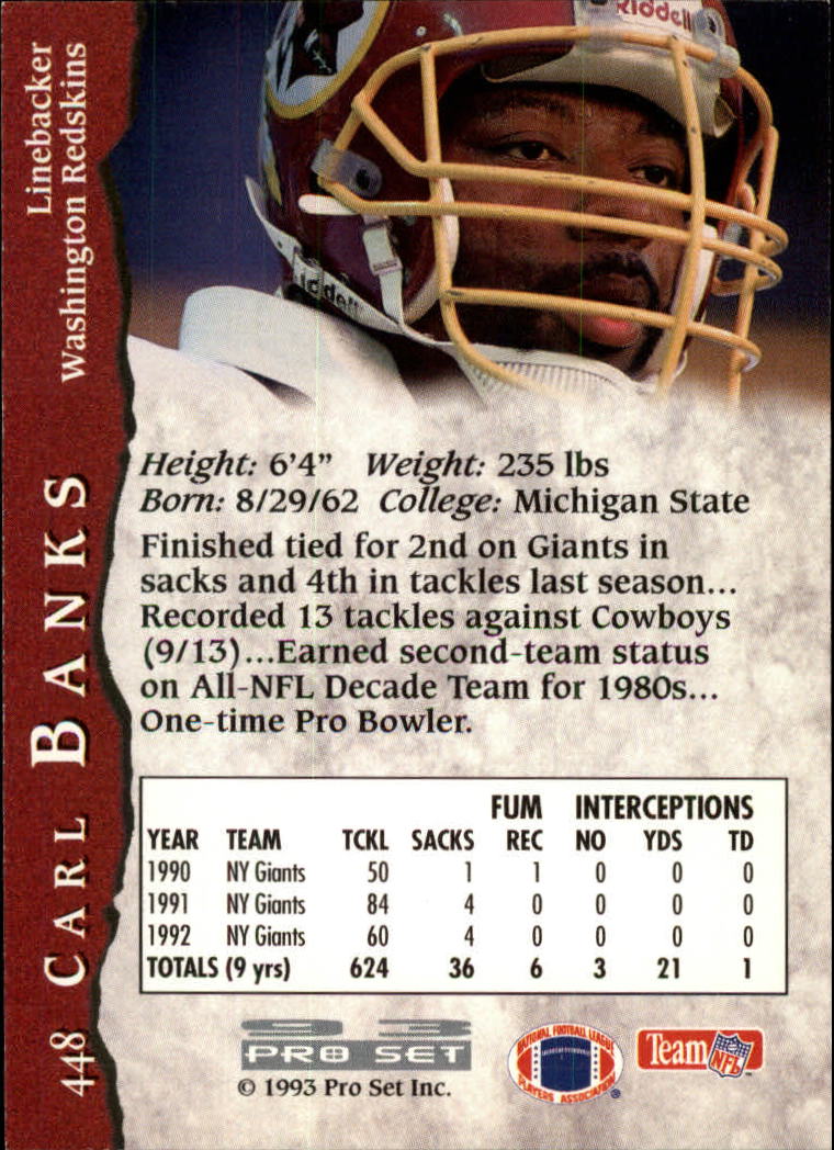 1993 Pro Set #448 Carl Banks back image