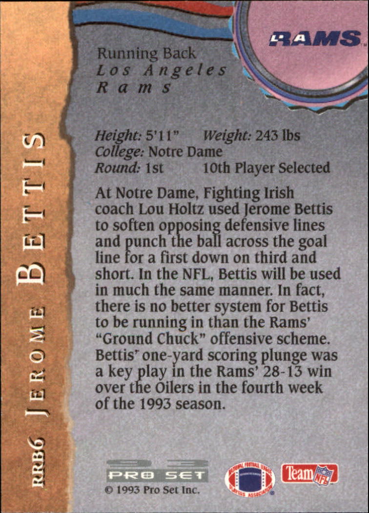 1993 Pro Set Rookie Running Backs #6 Jerome Bettis back image