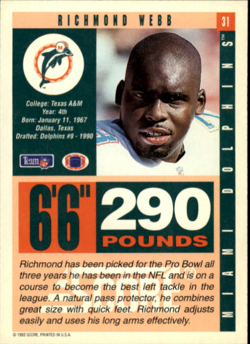 1993 Score #31 Richmond Webb back image