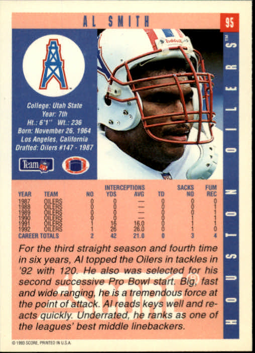 1993 Score #95 Al Smith back image