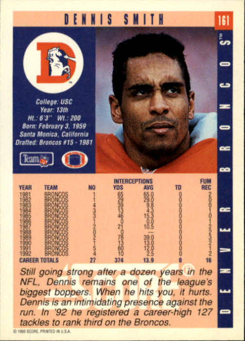 1993 Score #161 Dennis Smith back image