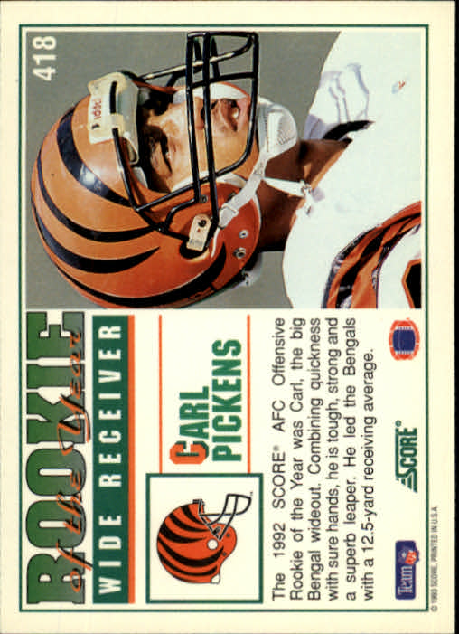 1993 Score #418 Carl Pickens ROY back image