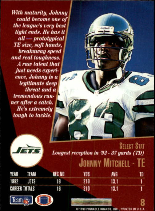 1993 Select #8 Johnny Mitchell back image