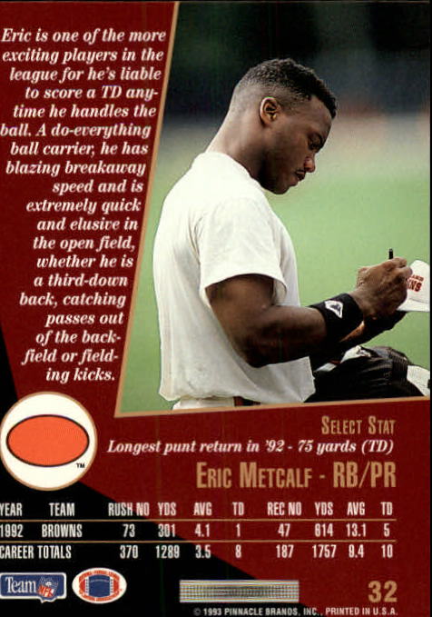 1993 Select #32 Eric Metcalf back image
