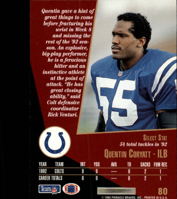 1993 Select #80 Quentin Coryatt back image