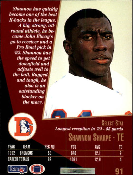 1993 Select #91 Shannon Sharpe back image