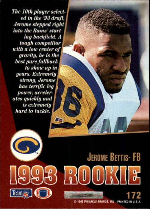 1993 Select #172 Jerome Bettis RC back image
