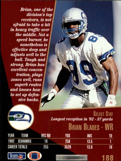 1993 Select #188 Brian Blades back image