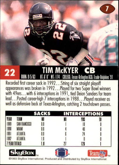 1993 SkyBox Impact #7 Tim McKyer back image