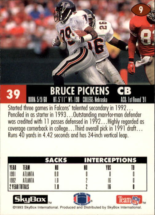 1993 SkyBox Impact #9 Bruce Pickens back image