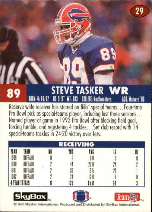 1993 SkyBox Impact #29 Steve Tasker back image
