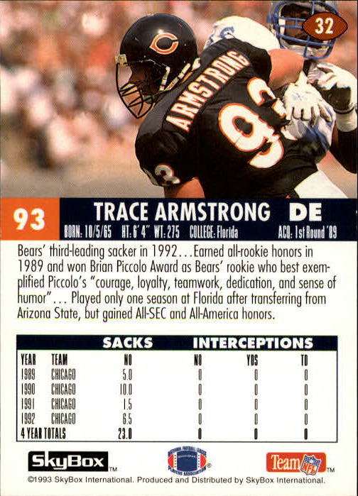 1993 SkyBox Impact #32 Trace Armstrong back image