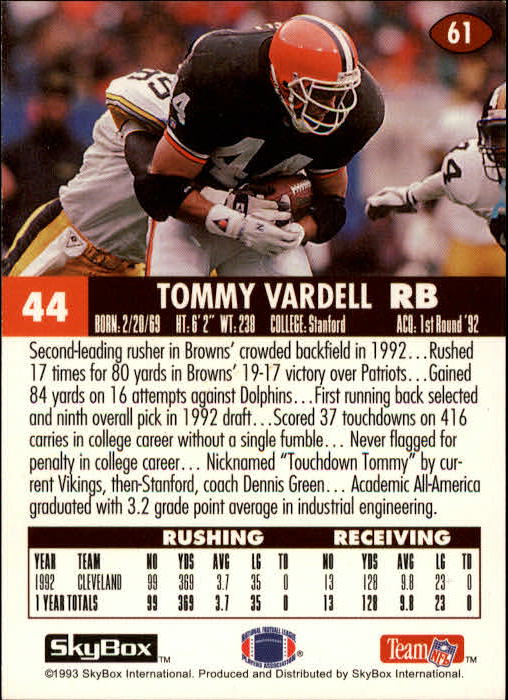 1993 Skybox Impact Football "Main Set" Base Cards #1 to #200 - Picture 123 of 401