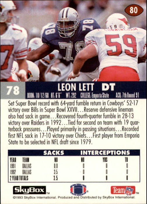 1993 Skybox Impact Football "Main Set" Base Cards #1 to #200 - Picture 161 of 401