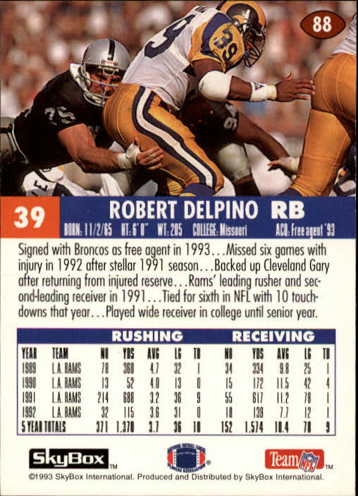 1993 Skybox Impact Football "Main Set" Base Cards #1 to #200 - Picture 177 of 401