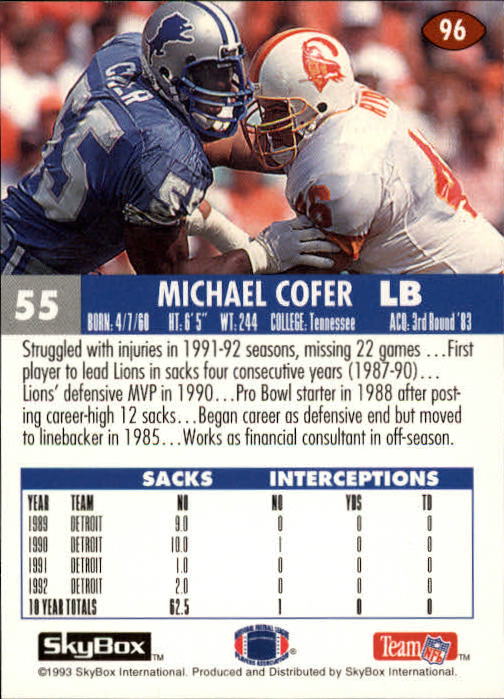1993 SkyBox Impact #96 Michael Cofer back image