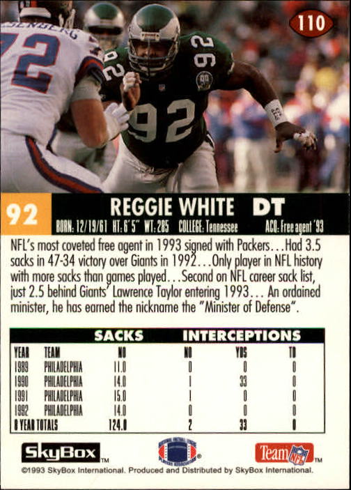 1993 SkyBox Impact #110 Reggie White back image