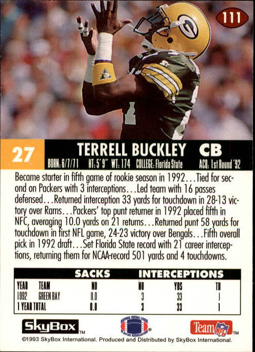 1993 SkyBox Impact #111 Terrell Buckley back image