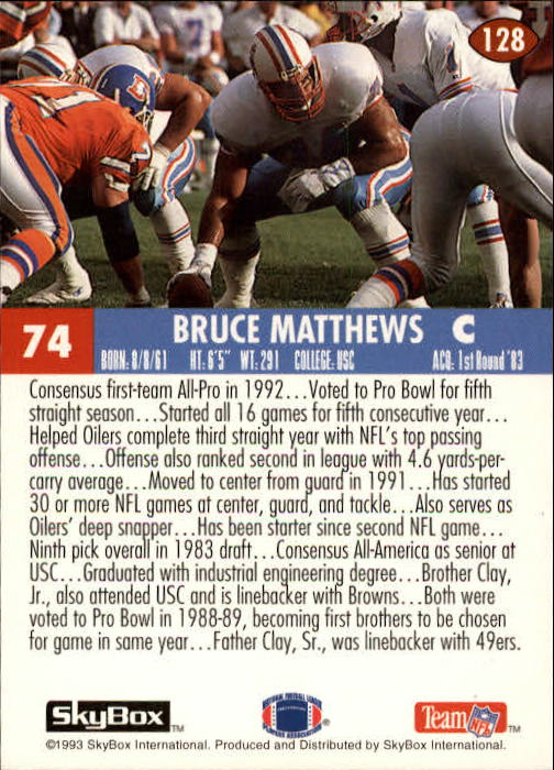 1993 Skybox Impact Football "Main Set" Base Cards #1 to #200 - Picture 257 of 401