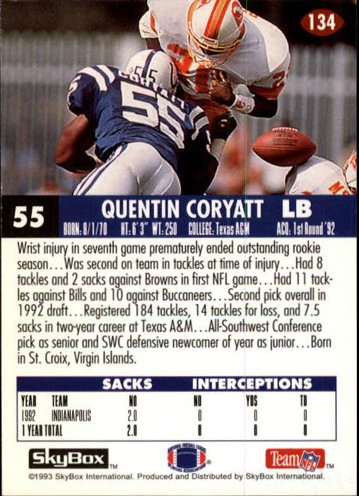 1993 Skybox Impact Football "Main Set" Base Cards #1 to #200 - Picture 269 of 401