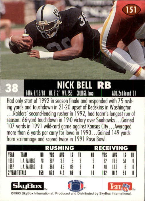 1993 Skybox Impact Football "Main Set" Base Cards #1 to #200 - Picture 303 of 401