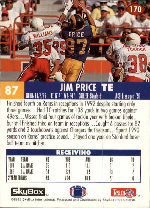 1993 Skybox Impact Football "Main Set" Base Cards #1 to #200 - Picture 341 of 401