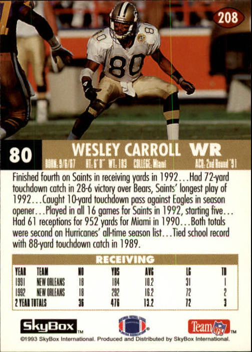 1993 Skybox Impact Football "Main Set" Base Cards #201 to #400 - Picture 17 of 399