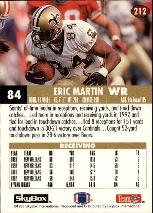 1993 Skybox Impact Football "Main Set" Base Cards #201 to #400 - Picture 25 of 399