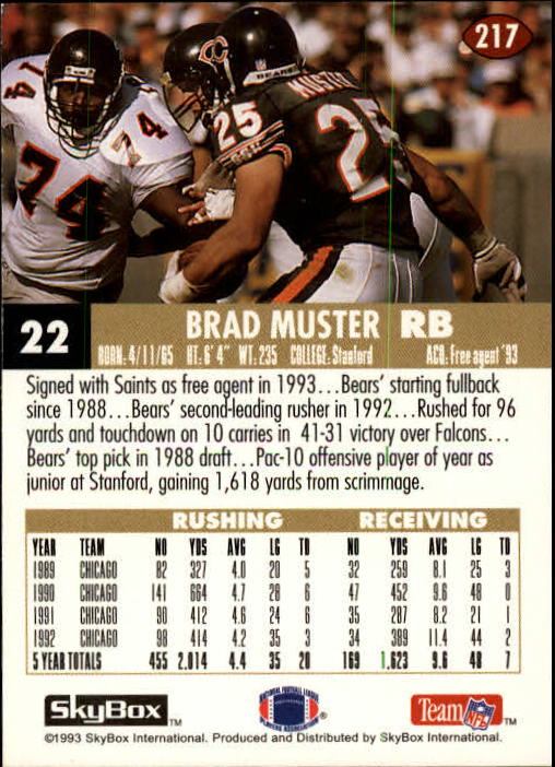 1993 SkyBox Impact #217 Brad Muster back image