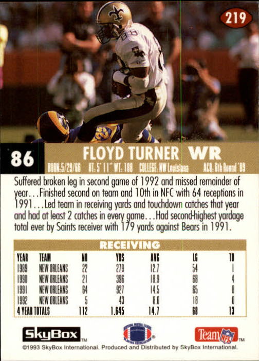 1993 Skybox Impact Football "Main Set" Base Cards #201 to #400 - Picture 39 of 399