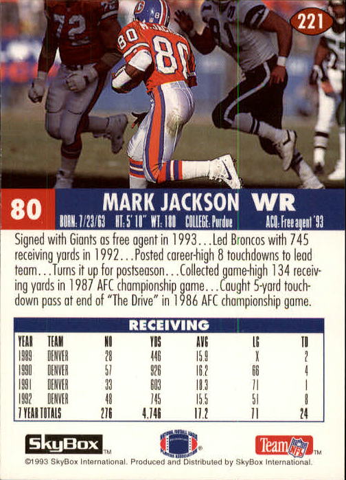 1993 Skybox Impact Football "Main Set" Base Cards #201 to #400 - Picture 43 of 399
