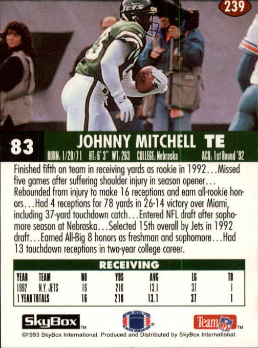 1993 SkyBox Impact #239 Johnny Mitchell back image