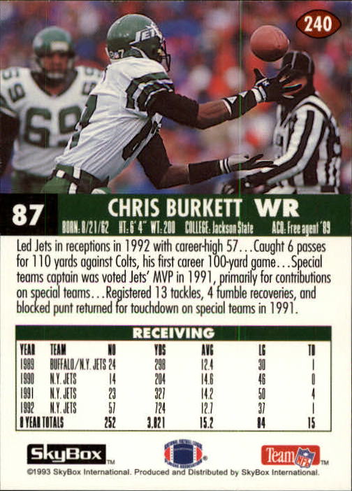 1993 SkyBox Impact #240 Chris Burkett back image