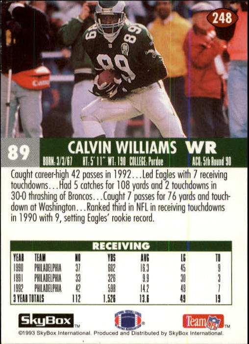1993 Skybox Impact Football "Main Set" Base Cards #201 to #400 - Picture 97 of 399