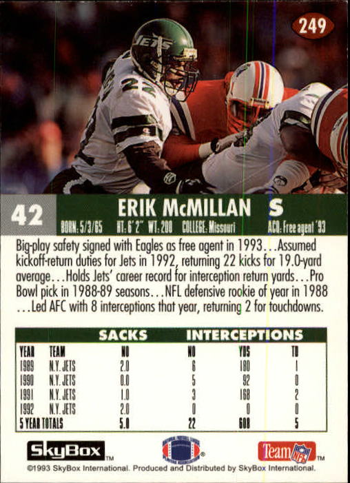 1993 Skybox Impact Football "Main Set" Base Cards #201 to #400 - Picture 99 of 399