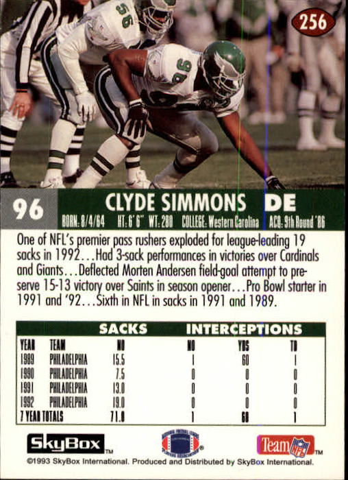 1993 SkyBox Impact #256 Clyde Simmons back image