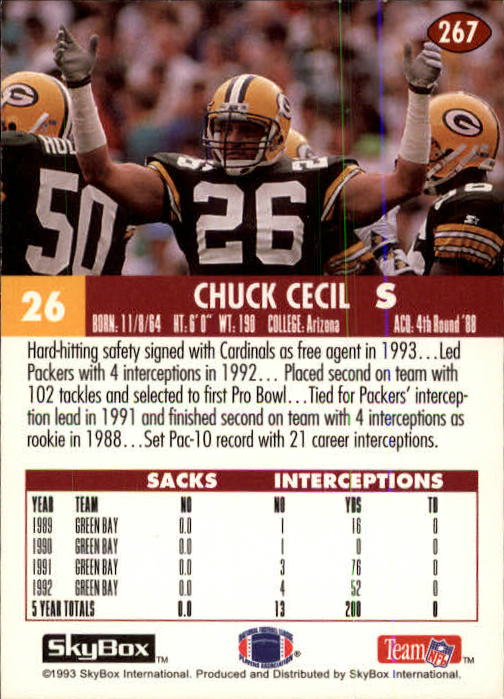 1993 SkyBox Impact #267 Chuck Cecil back image