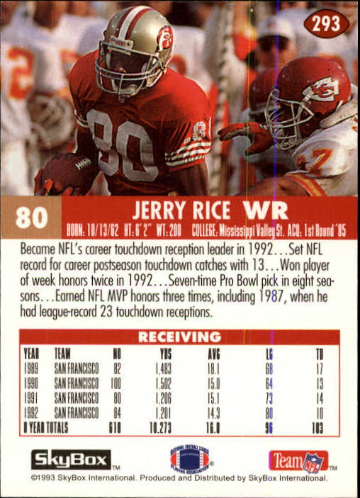 1993 SkyBox Impact #293 Jerry Rice back image