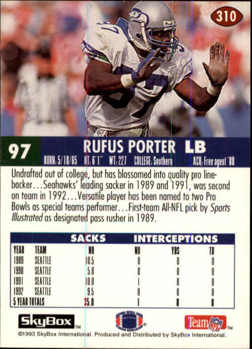 1993 Skybox Impact Football "Main Set" Base Cards #201 to #400 - Picture 221 of 399