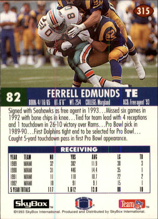 1993 Skybox Impact Football "Main Set" Base Cards #201 to #400 - Picture 231 of 399