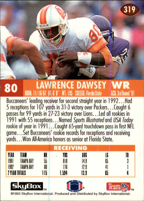 1993 Skybox Impact Football "Main Set" Base Cards #201 to #400 - Picture 239 of 399